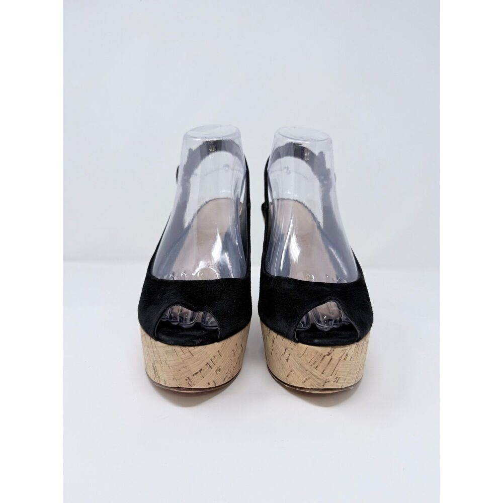 NWOB Veronica Beard Dali Black Suede Peep Toe Cork Wedge Platform Sandals Size 7 - Picture 5 of 14